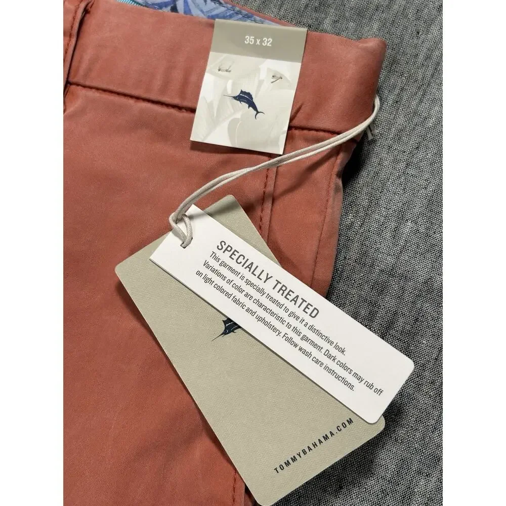 Tommy Bahama Boracay Pants Mens 35x32 Coral Orange Stretch Beachy Resort Wear